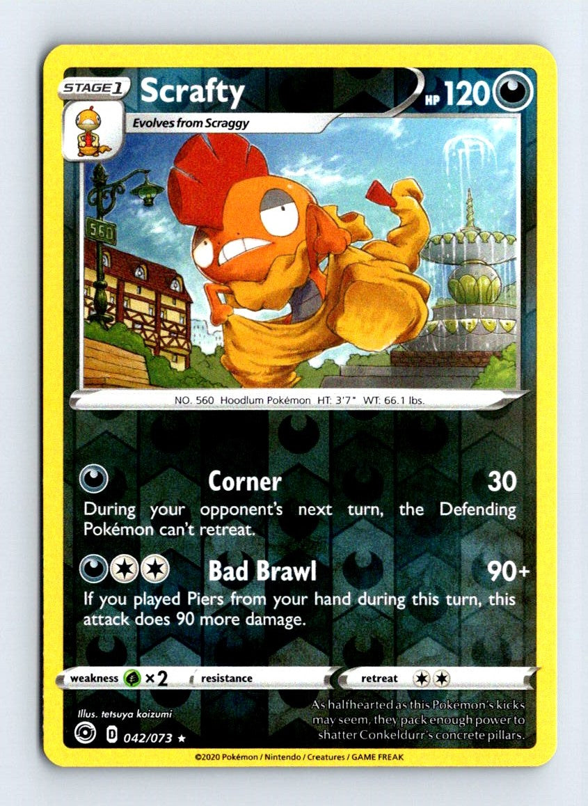 Scrafty Reverse Holo 2020 Champion's Path Card # 42