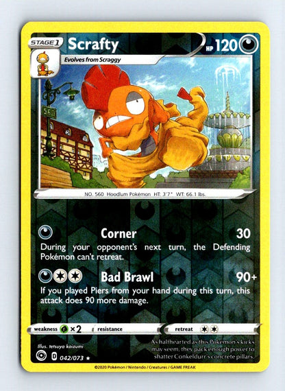 Scrafty Reverse Holo 2020 Champion's Path Card # 42