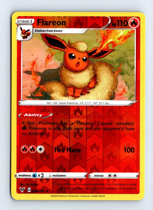 Flareon Reverse Holo 2020 Vivid Voltage Card # 26