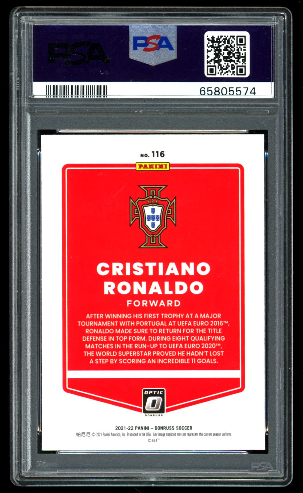 PSA 10 Cristiano Ronaldo 2021 Donruss Optic Chrome Card # 116