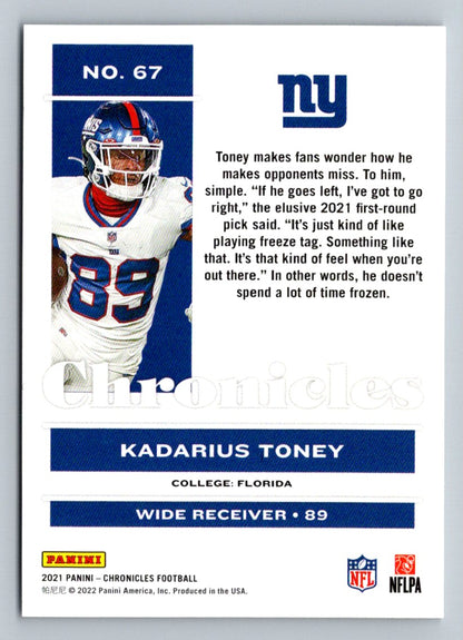 Kadarius Toney 2021 Panini Chronicles Rookie Card # 67