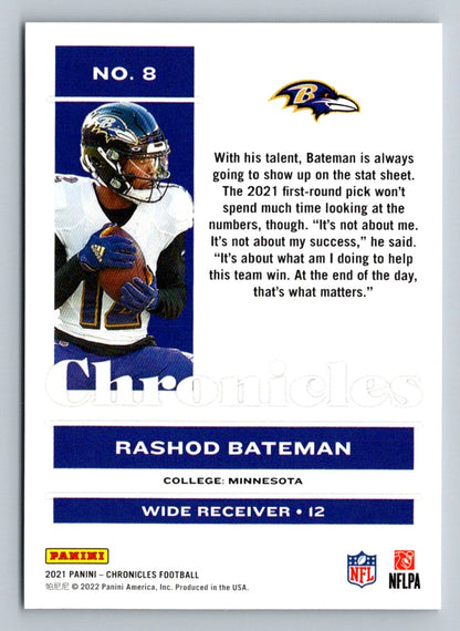 Rashod Bateman 2021 Panini Chronicles Rookie Card # 8