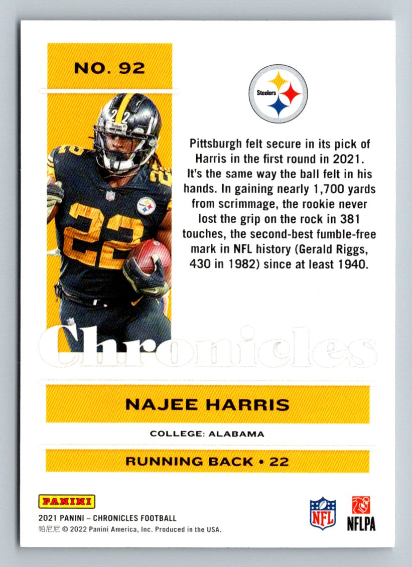 Najee Harris 2021 Panini Chronicles Rookie Card # 92