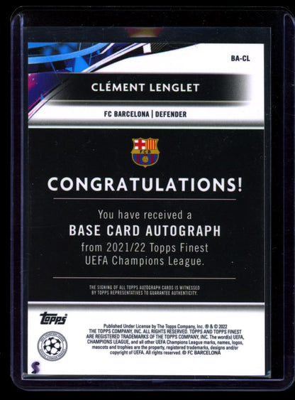 Clement Lenglet 2021 Topps Finest UEFA Champions League Base Autographs Autograph Card # BA-CL