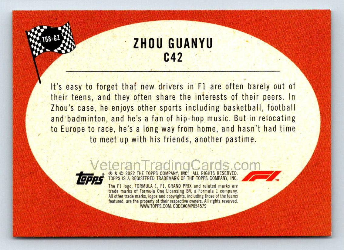 Zhou Guanyu F1 Racer 2021 Topps Formula 1 Rookie Card # T68-GZ