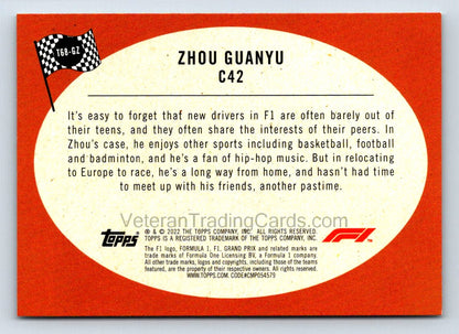 Zhou Guanyu F1 Racer 2021 Topps Formula 1 Rookie Card # T68-GZ