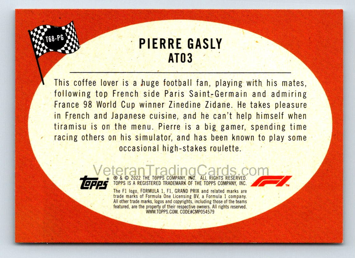 Pierre Gasly F1 Racer 2021 Topps Formula 1 Card # T68-PG