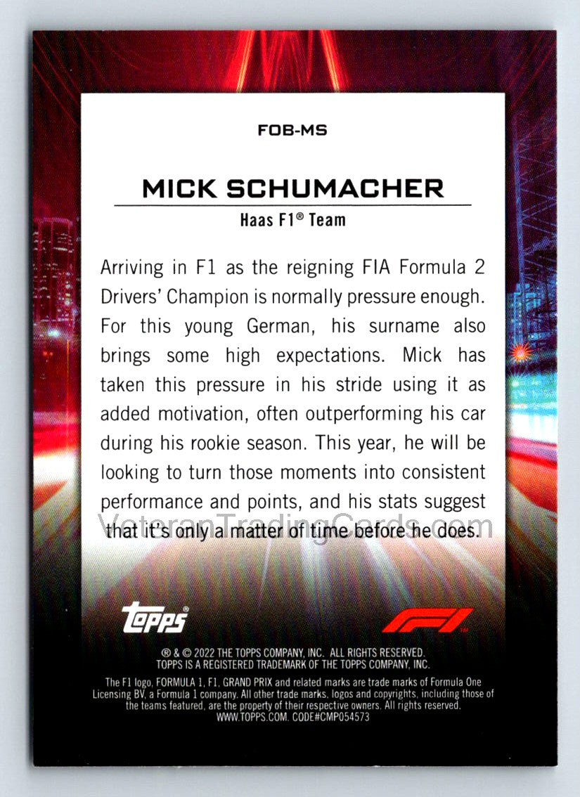 Mick Schumacher Flash Of Brilliance 2021 Topps Formula 1 Card # FOB-MS