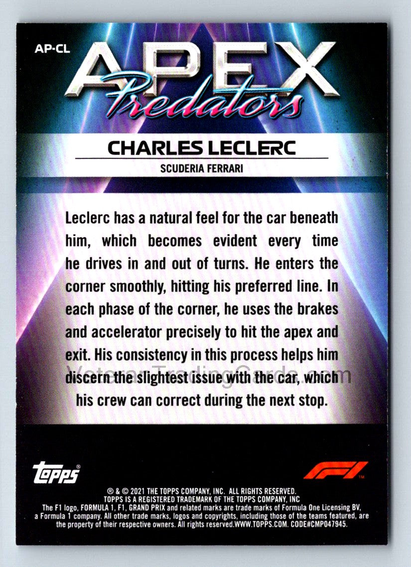 Charles LeClerc Apex Predators 2021 Topps Formula One Card # AP-CL
