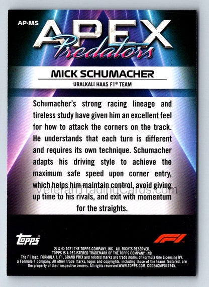 Mick Schumacher Apex Predators 2021 Topps Formula One Card # AP-MS