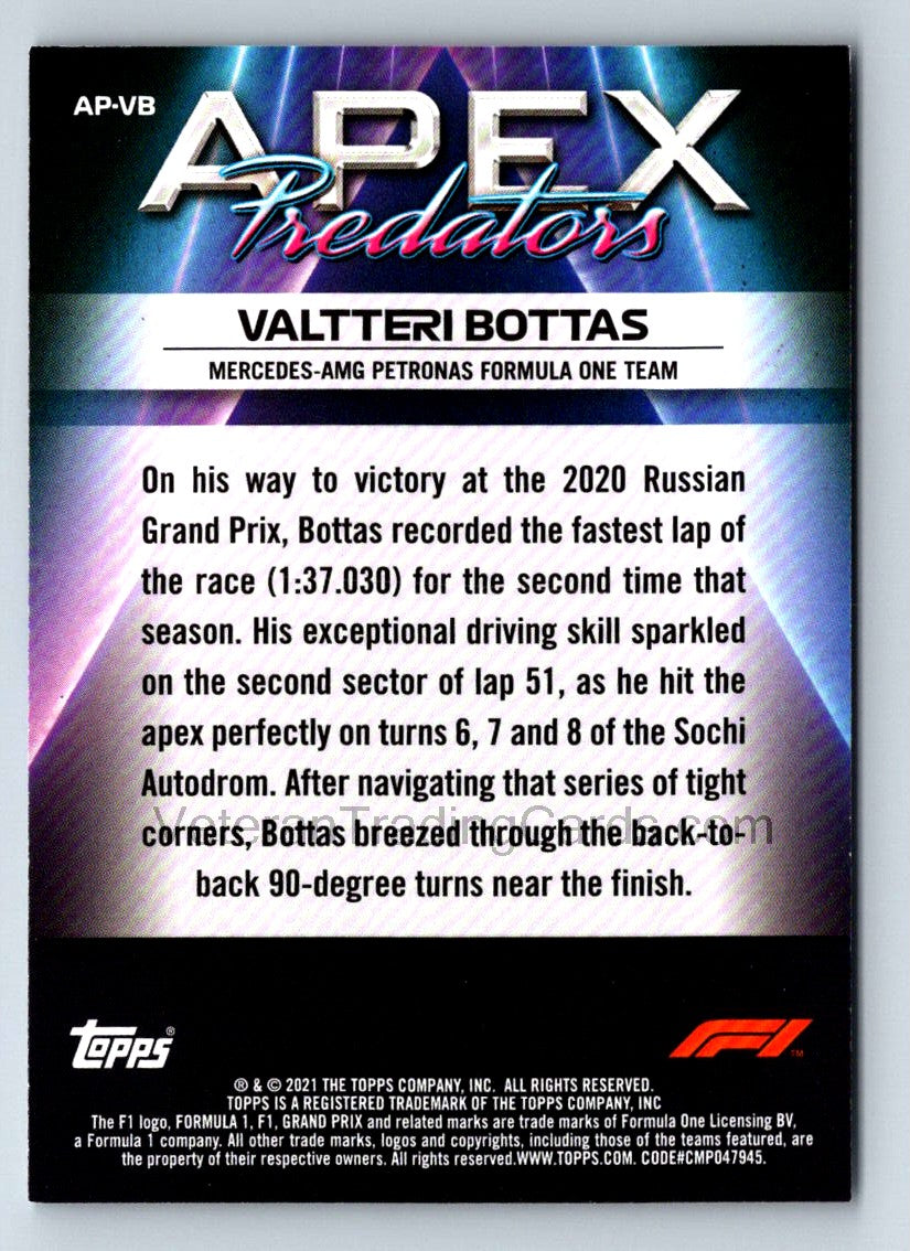 Valtteri Bottas Apex Predators 2021 Topps Formula One Card # AP-VB