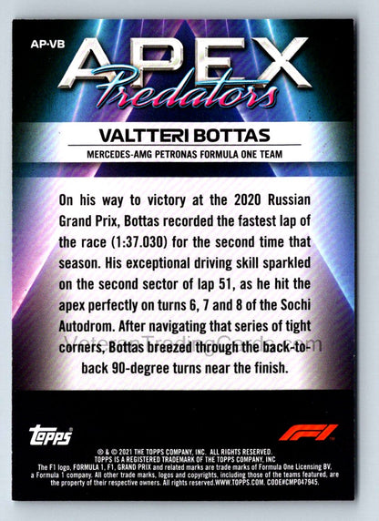 Valtteri Bottas Apex Predators 2021 Topps Formula One Card # AP-VB