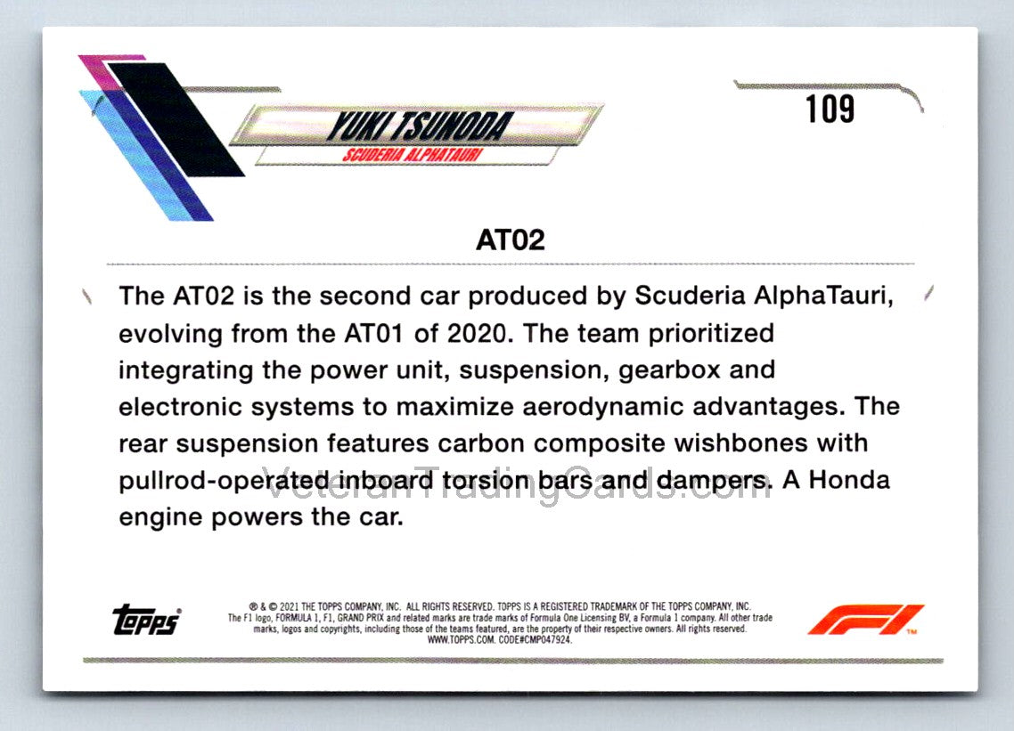 Yuki Tsunoda Checker Flag 2021 Topps Formula One Card # 109