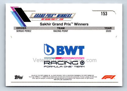 Sergio Perez Checker Flag 2021 Topps Formula One Card # 153