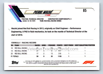 Pierre Wache Checker Flag 2021 Topps Formula One Card # 85