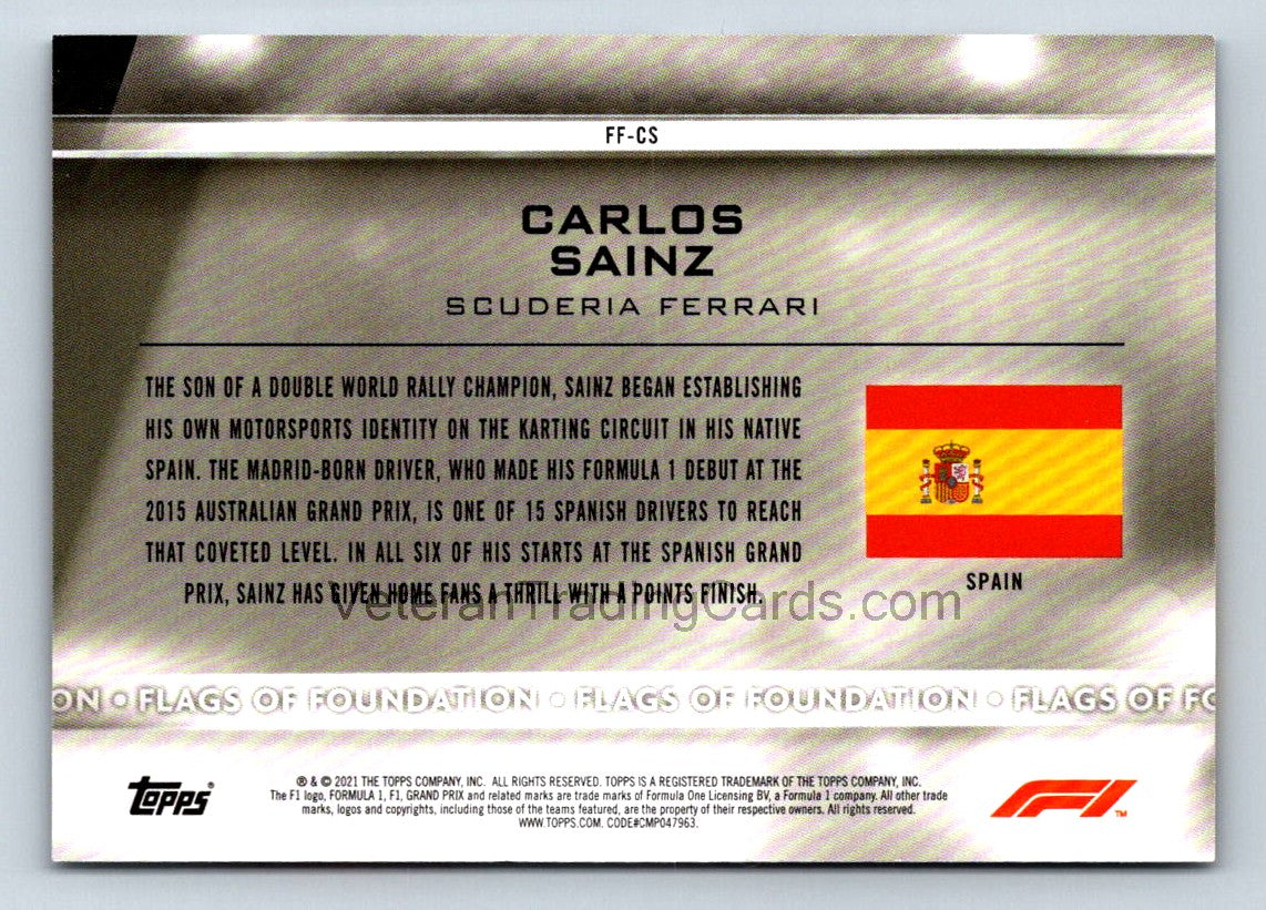 Carlos Sainz Flags Of Foundation 2021 Topps Formula One Card # FF-CS