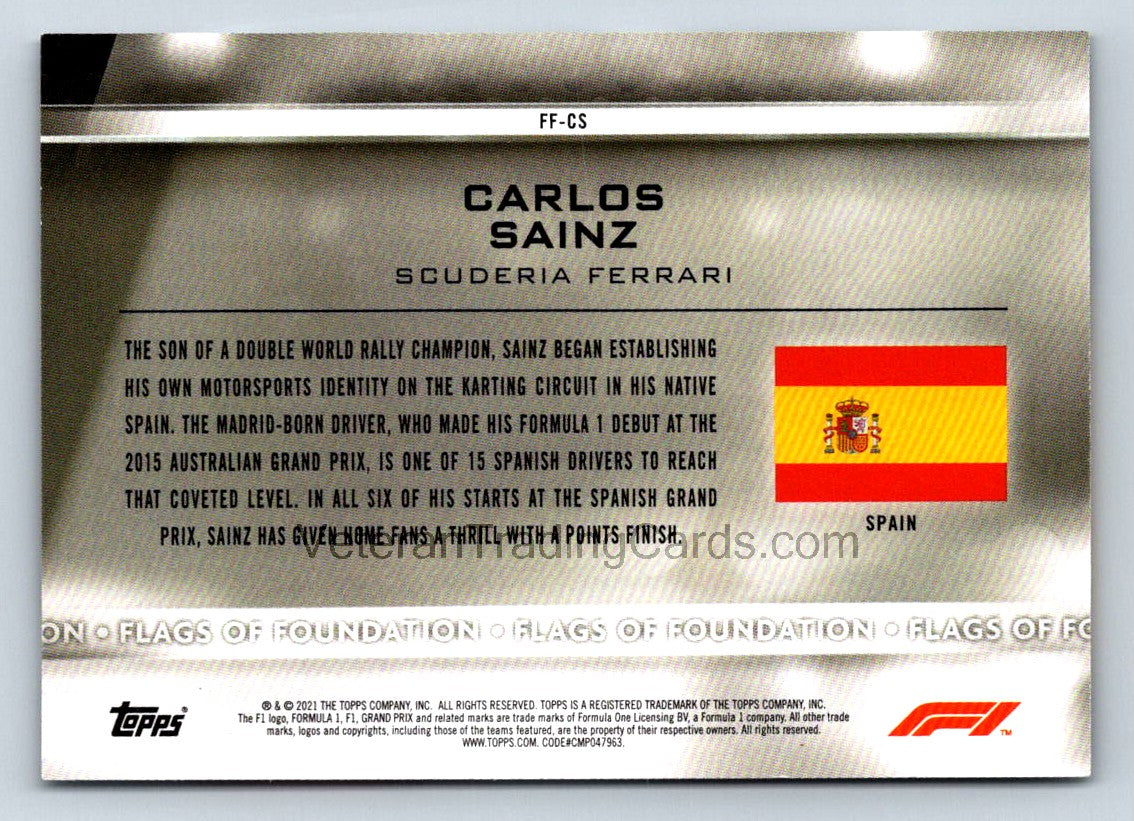 Carlos Sainz (b) Flags Of Foundation 2021 Topps Formula One Card # FF-CS