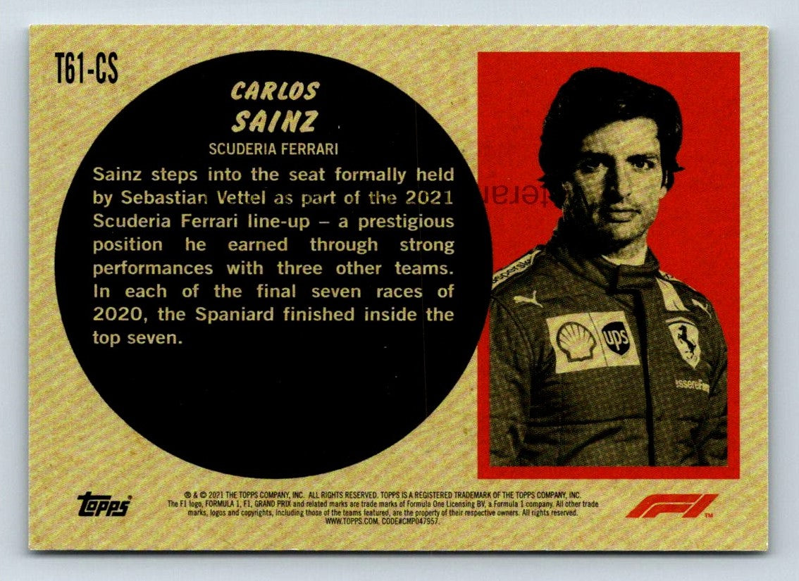 Carlos Sainz 2021 Topps Formula One Card # T61-CS