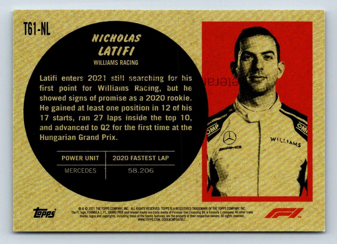 Nicholas Latifi 2021 Topps Formula One Card # T61-NL