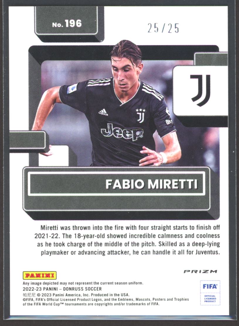 Fabio Miretti Optic Purple Mojo /25 2022 Donruss Optic Pink Ice Rookie Card # 196