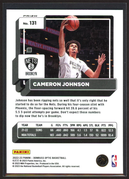 Cameron Johnson 2022 Donruss Optic Silver Prizm Card # 131