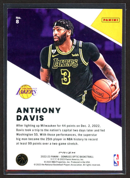 Anthony Davis 2022 Donruss Optic Winner Stays Purple Prizm Card # 8