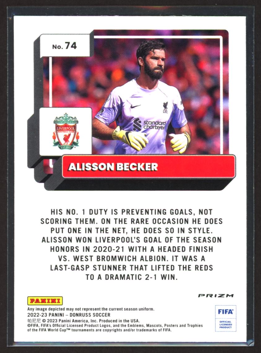 Alisson Becker Silver Prizm 2022 Donruss Optic Card # 74