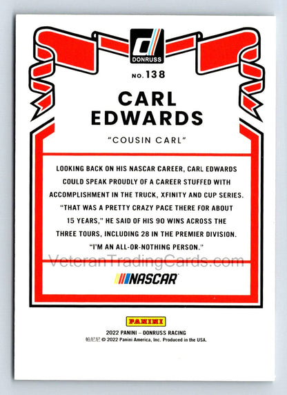 Carl Edwards /299 2022 Donruss Racing Card # 138