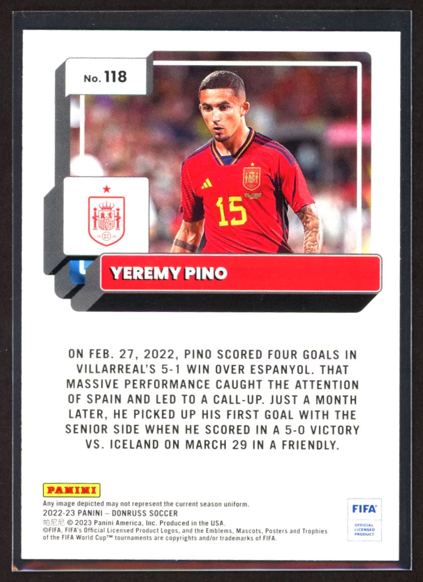 Yeremy Pino Green Foil 2022 Donruss Card # 118