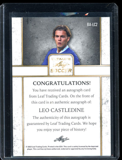 Leo Castledine 3 /3 2022 Leaf Ultimate Soccer Autograph Card # BA-LC2