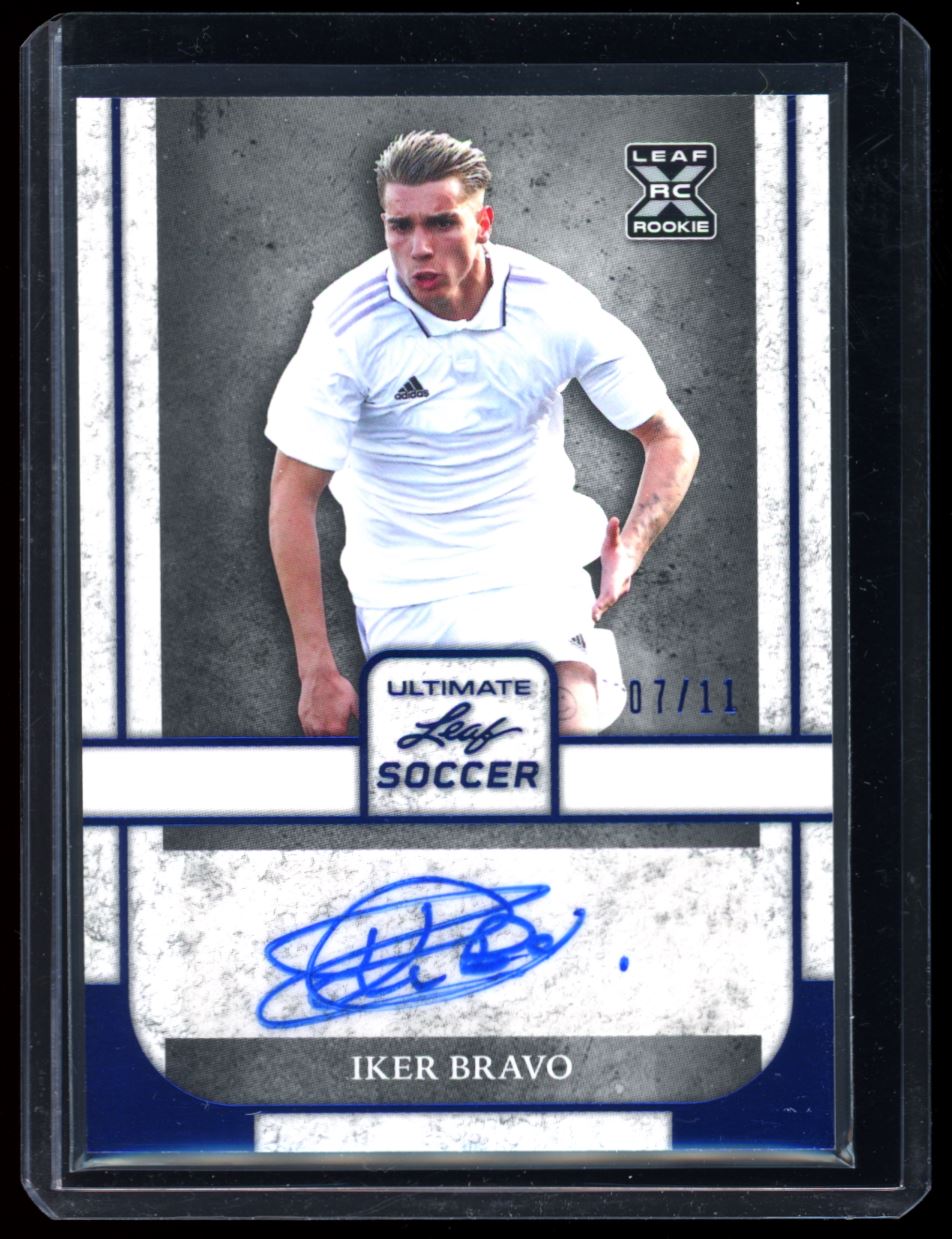 Iker Bravo Blue 7/11 2022 Leaf Ultimate Soccer Rookie Autograph Card # BA-IB1