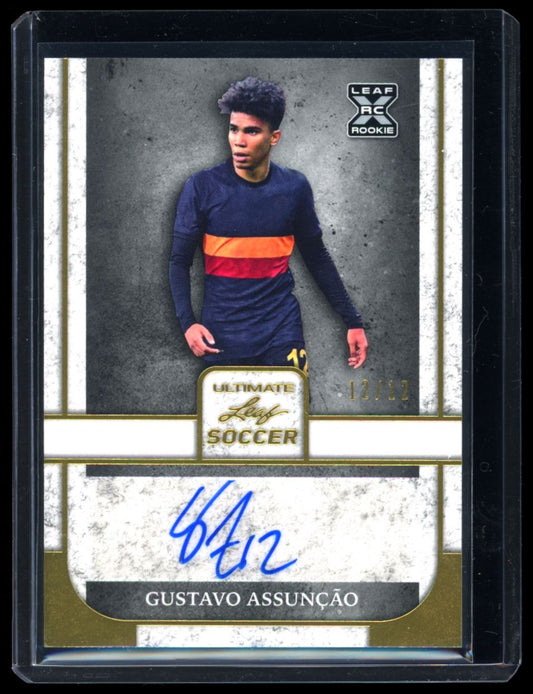 Gustavo Assuncao Gold 12/12 Bookend 2022 Leaf Ultimate Soccer Rookie Autograph Card # BA-GA1
