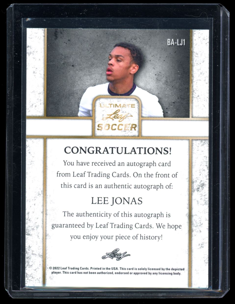 Lee Jonas Gold 2/3 2022 Leaf Ultimate Soccer Rookie Autograph Card # BA-LJ1