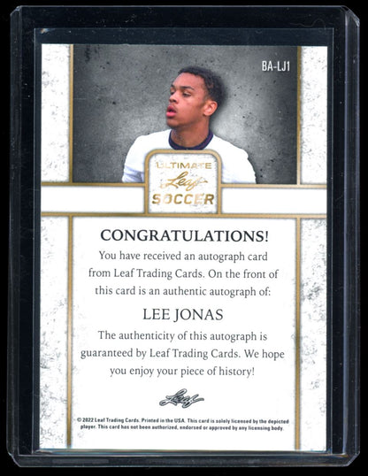 Lee Jonas Gold 2/3 2022 Leaf Ultimate Soccer Rookie Autograph Card # BA-LJ1