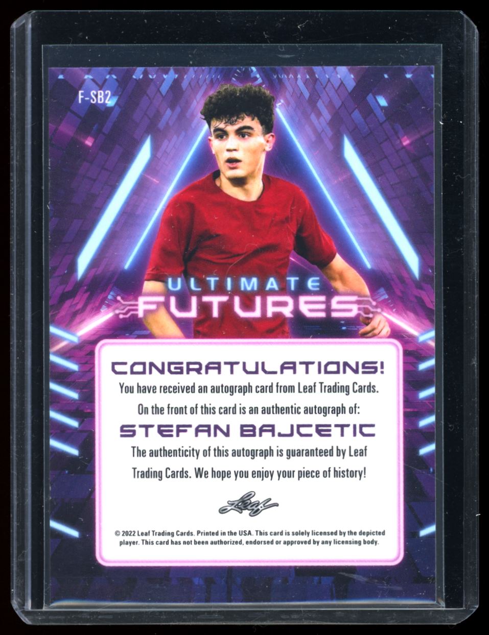 Stefan Bajcetic Ultimate Futures 2/3 2022 Leaf Ultimate Soccer Autograph Card # F-SB2