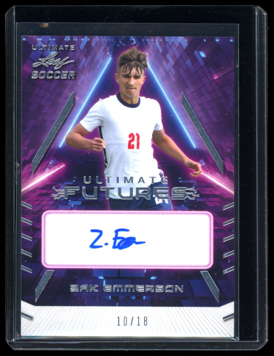 Zak Emmerson Ultimate Futures 10/18 2022 Leaf Ultimate Soccer Autograph Card # F-ZE1