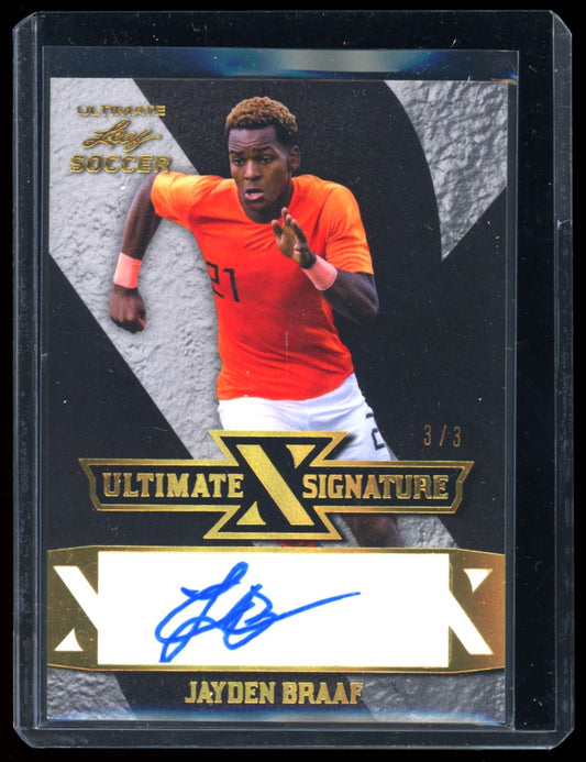 Jayden Braaf Ultimate Signatures 3/3 2022 Leaf Ultimate Soccer Autograph Card # S-JB2