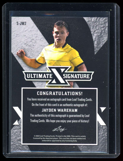 Jayden Wareham Ultimate Signatures 2/3 2022 Leaf Ultimate Soccer Autograph Card # S-JW2