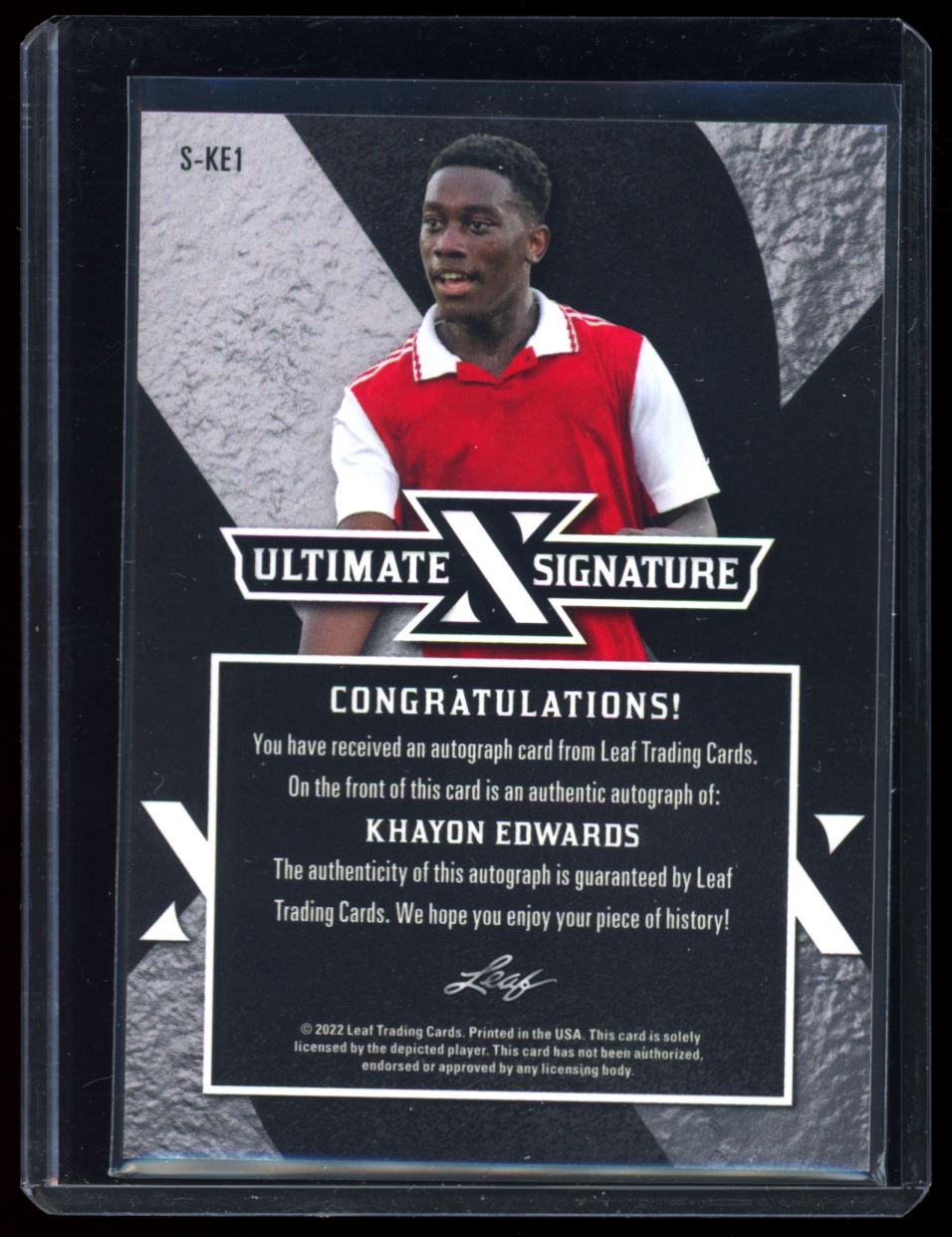 Khayon Edwards Ultimate Signatures 1/2 2022 Leaf Ultimate Soccer Autograph Card # S-KE1