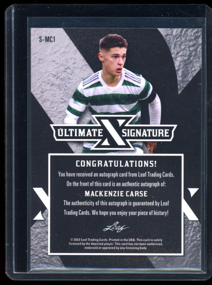 Mackenzie Carse Ultimate Signatures 3/3 2022 Leaf Ultimate Soccer Autograph Card # S-MC1