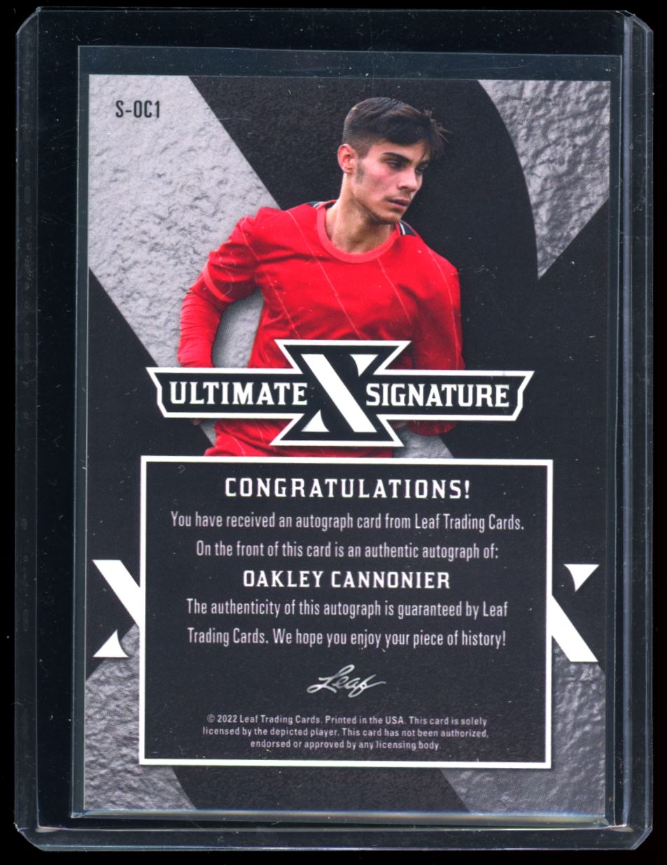 Oakley Cannonier Ultimate Signatures 3/3 2022 Leaf Ultimate Soccer Autograph Card # S-OC1