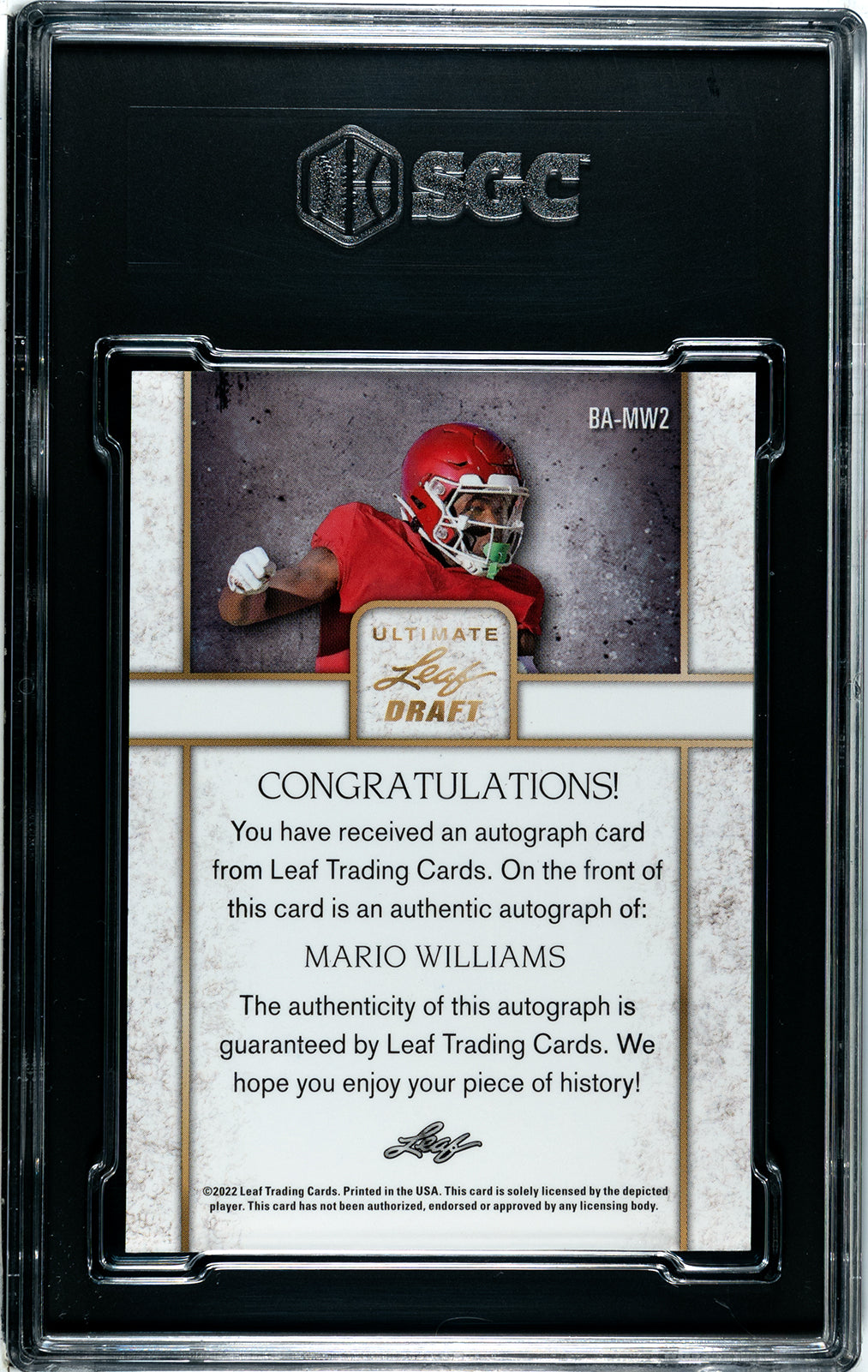 SCG 9.5 Mario Williams 2022 Leaf Ultimate Auto BA-MW2
