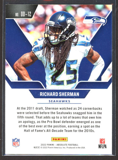 Richard Sherman 2022 Panini Absolute Draft Diamonds Card # DD-12