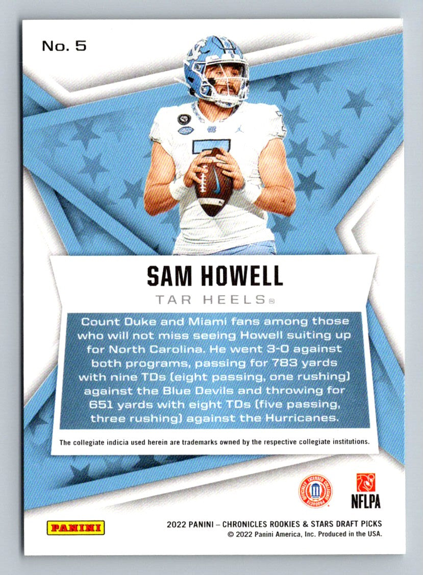 Sam Howell Rookies & Stars 2022 Panini Chronicles Draft Picks Contenders Optic Rookie Card # 5