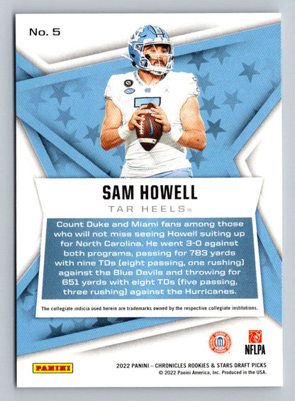 Sam Howell Rookies & Stars 2022 Panini Chronicles Draft Picks Contenders Optic Rookie Card # 5