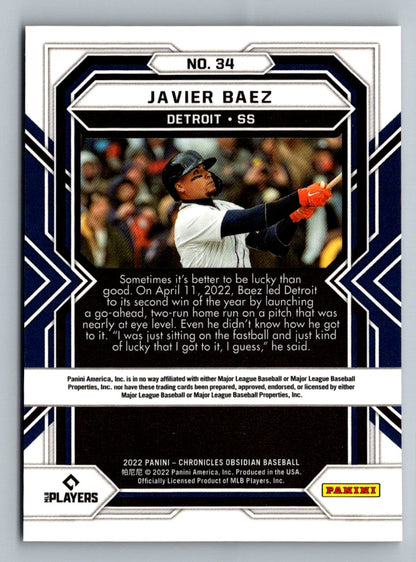 Javier Baez (b) 2022 Panini Chronicles Obsidian Card # 34