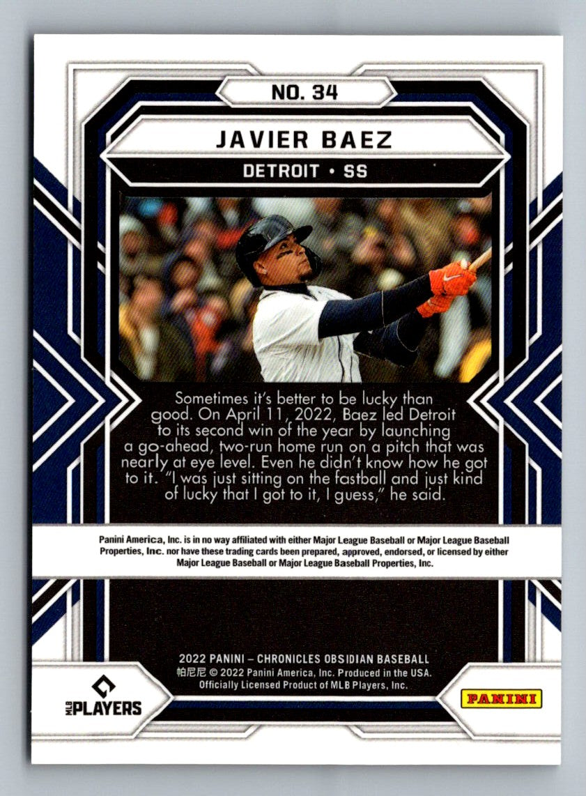 Javier Baez 2022 Panini Chronicles Obsidian Card # 34