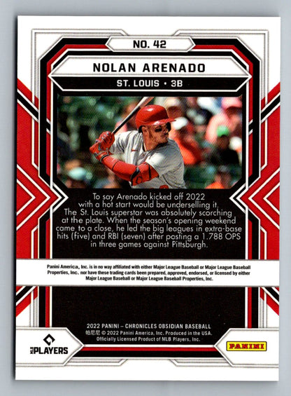 Nolan Arenado 2022 Panini Chronicles Obsidian Card # 42