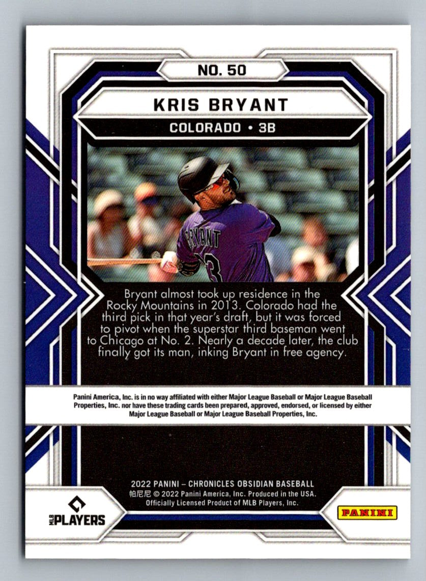 Kris Bryant 2022 Panini Chronicles Obsidian Card # 50