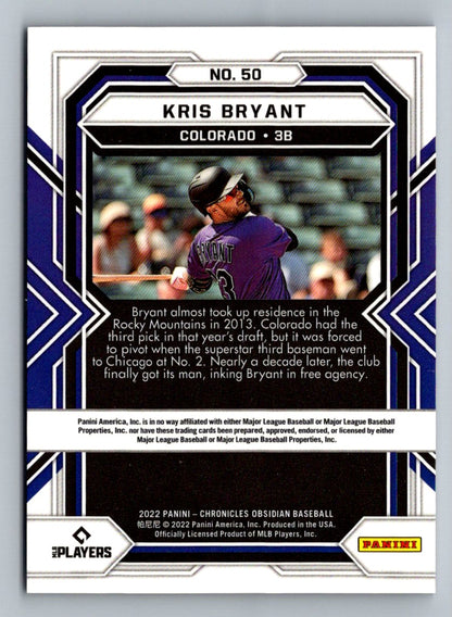 Kris Bryant 2022 Panini Chronicles Obsidian Card # 50